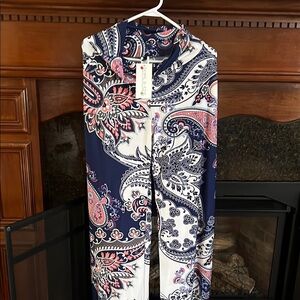 Blue and White Wide Leg Jumpsuit with Floral Pattern